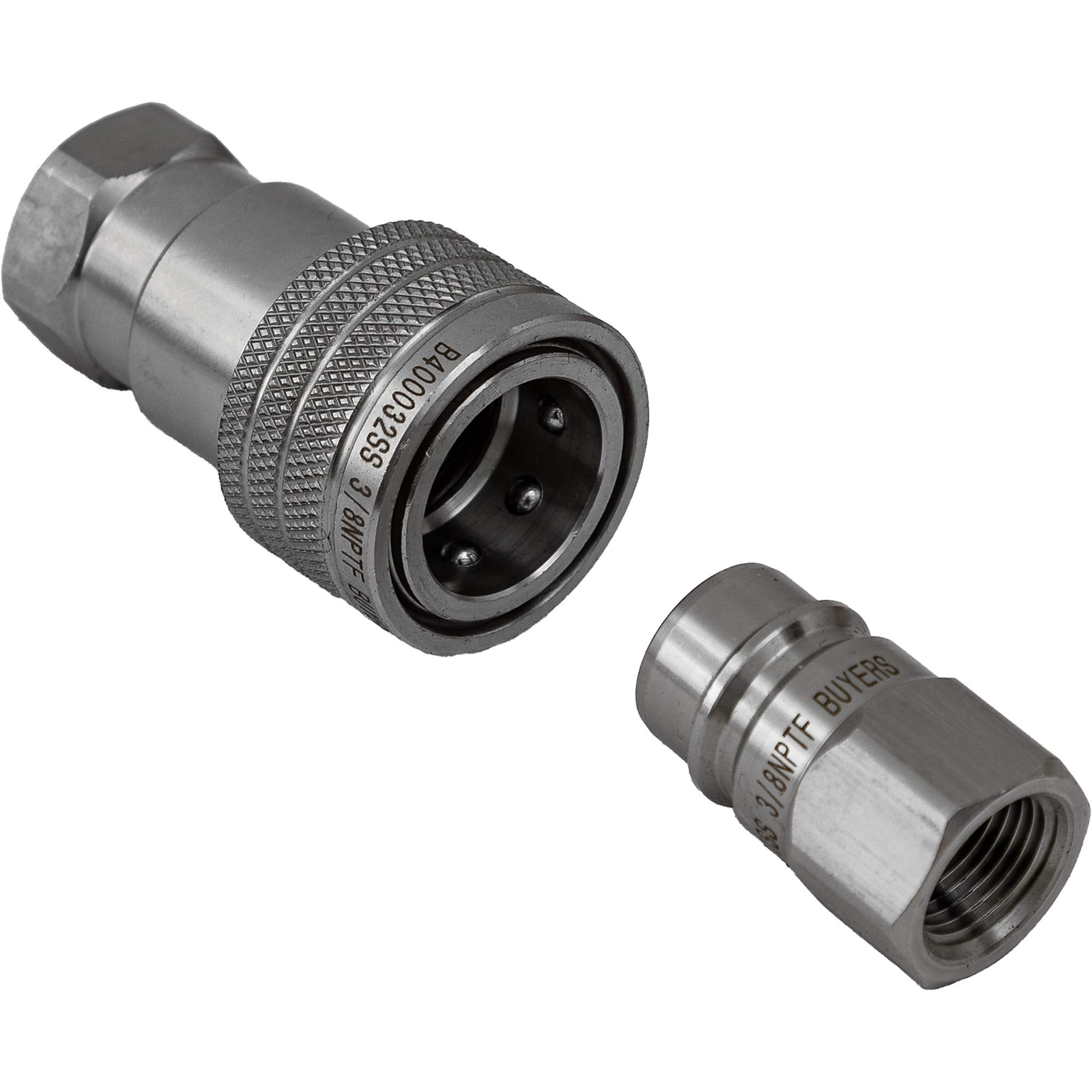 Buyers Products, Hydraulic Coupler Set, SST, 3/8in. NPTF, 3/8in. BODY, Fitting Size 3/8 in, Model# B40003SS
